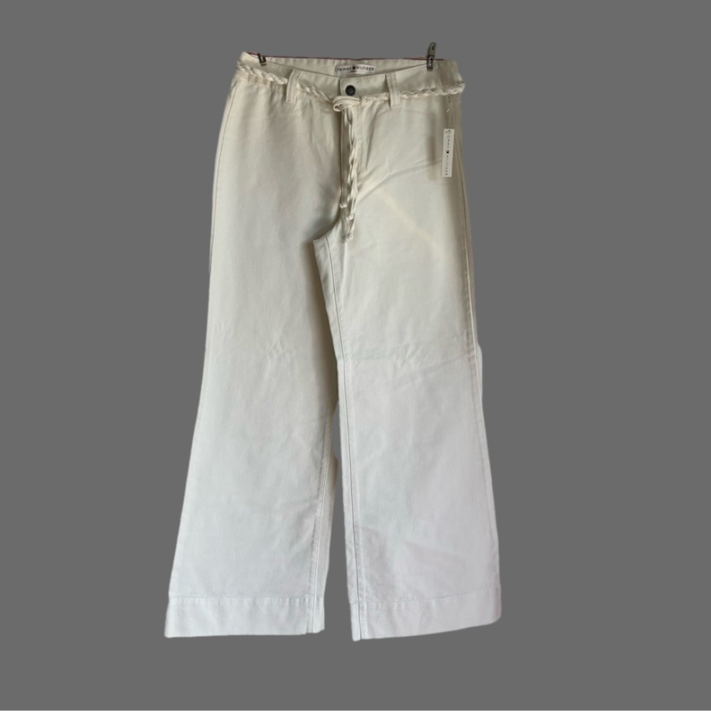 NWT Vintage 2003 Tommy Hilfiger bleached white clean front wide leg jeans 10